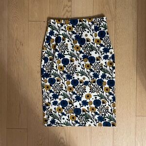 Zara Blue and Yellow Floral Midi Skirt